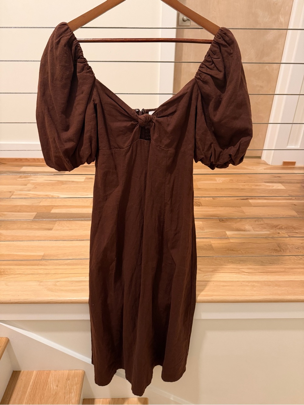 Every - Brown puff sleeve midi dress